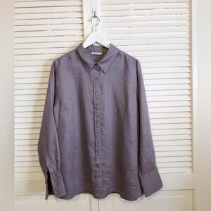Soft Surroundings Purple Go To Linen Button Down Blouse